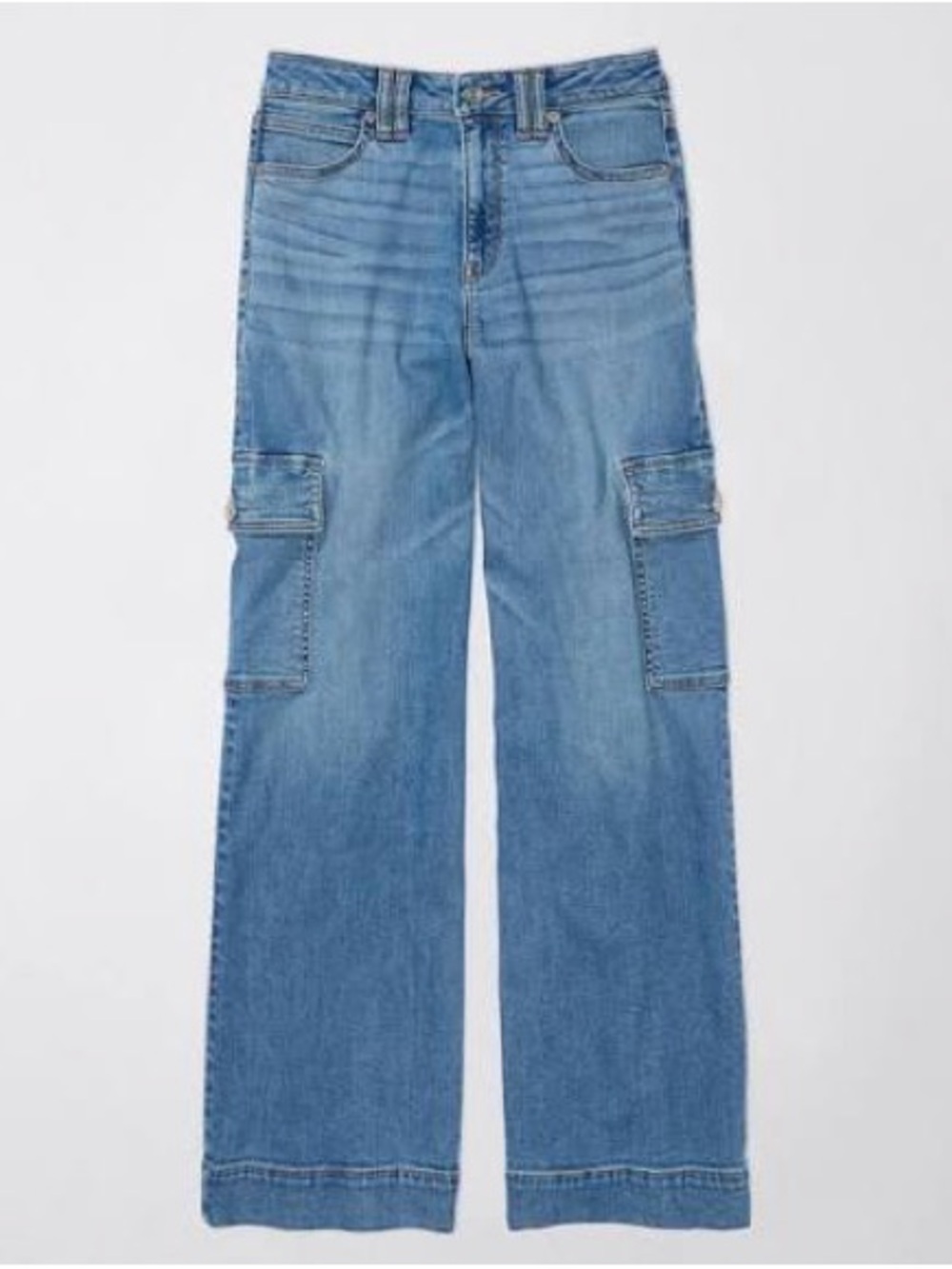 American Eagle Dreamy Drape Stretch Super High-Waisted Cargo Baggy Wide-Leg Jean